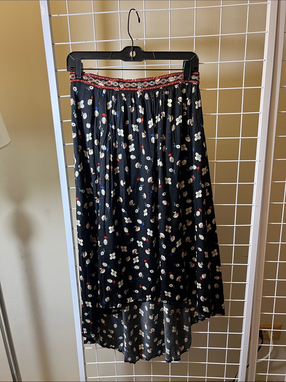 Zadig & Voltaire Black Floral High-Low Maxi Skirt with Embroidered Waistband